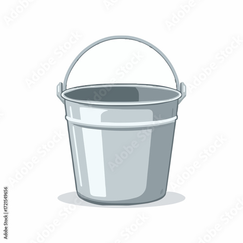 Shiny Silver Metal Bucket with Handle Illustration