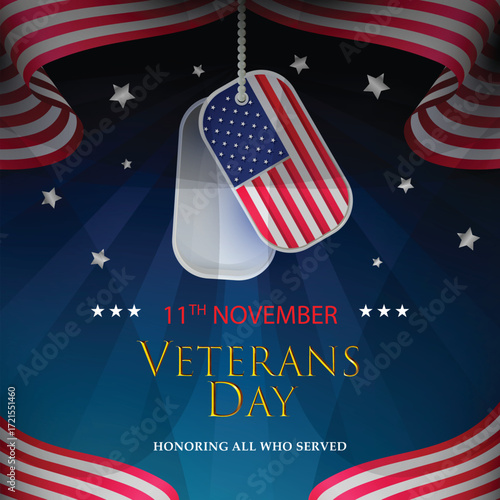 Veterans day november 11th with american flag and stars on