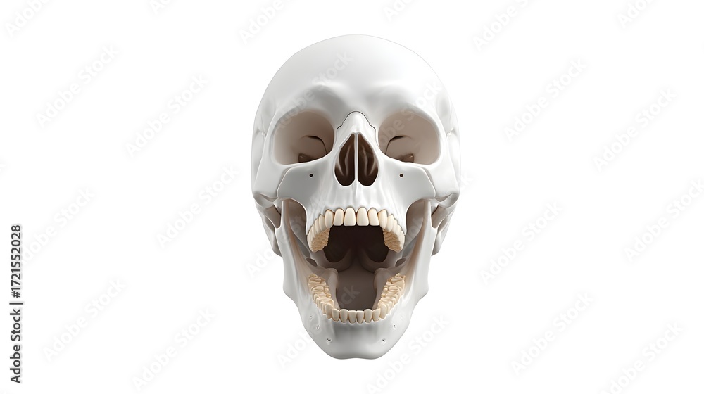 Obraz premium Detailed medical illust n of a human skull anatomy, showcasing the intricate structure and features of this essential part of the human body.