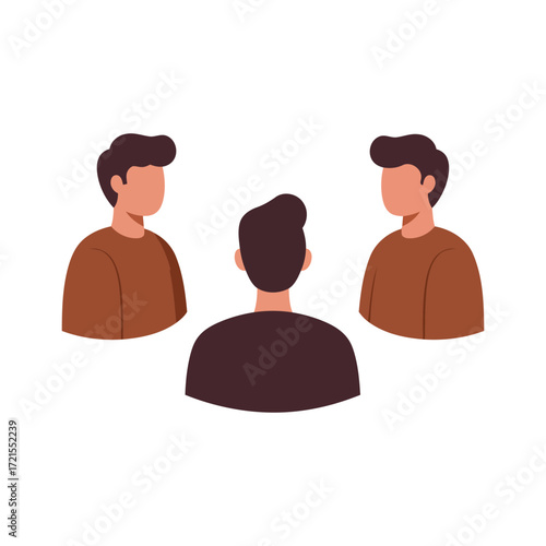 Three people are gathered in a circle, facing inwards, suggesting a discussion or meeting.