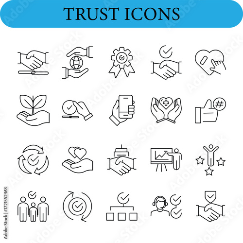 Collection of hand drawn trust and reliability icons
