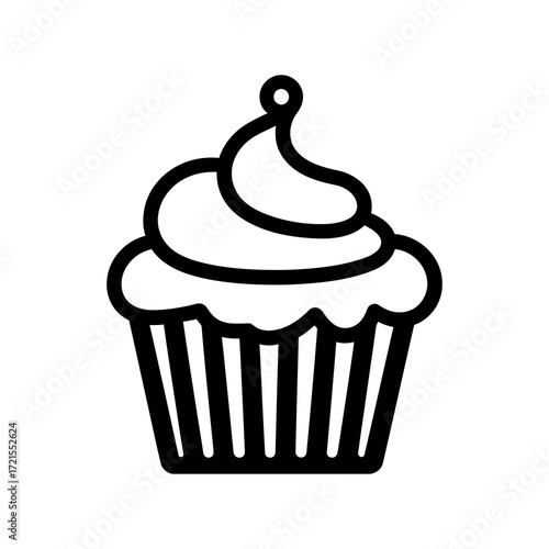 Canvas Print Sweet cupcake with creamy swirl frosting and cherry on top, a delightful simple