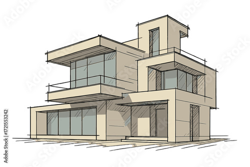 Sketch of a modern building design concept