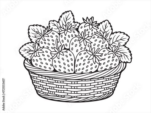 Fresh Strawberries in Basket Icon for Healthy Food and Agriculture Design