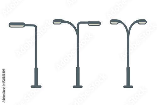 Variations in urban street lighting designs featuring a modern minimalist aesthetic