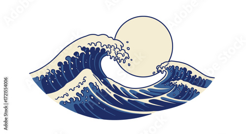 A stylized illustration of a large ocean wave.
