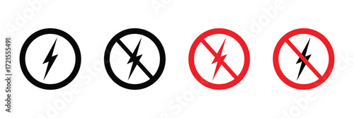 Set of no electricity signs. no lightning symbol, ban. blackout icons, power outage, bright warning .Vector illustration . Eps 10 .