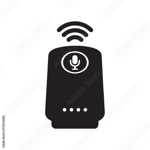 Modern smart speaker icon silhouette with microphone and wi fi signal for smart assistant
