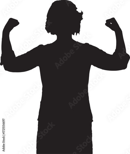 vector,silhouette of a woman raising her arms  in victory sign