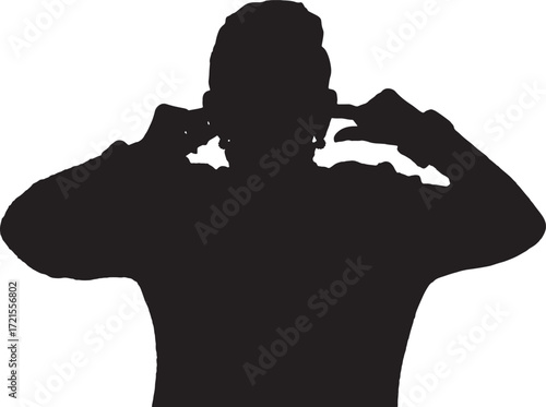 vector,  silhouette of a senior woman cover her ears