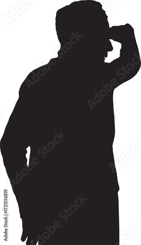vector, silhouette of a  senior woman with hand in front looking away
