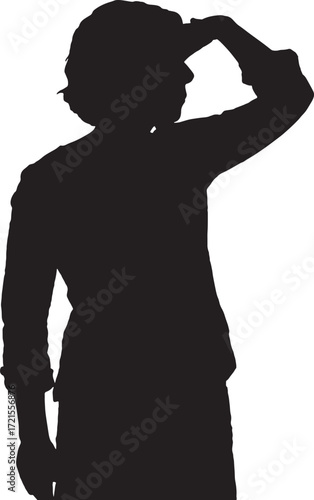 vector,silhouette of a  woman with hand in front looking away