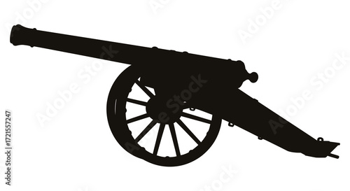 Silhouette of an antique cannon on a plain white background