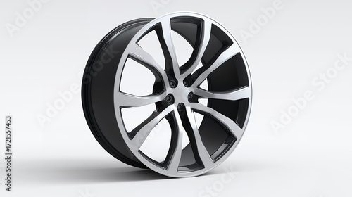 Modern Alloy Car Wheel Rim Isolated On Gray Background