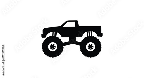 Simple black silhouette illustration of a large monster truck vehicle