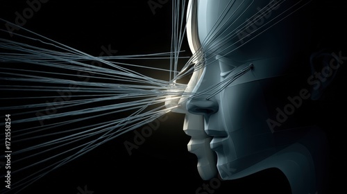 Humanoid Face with Emitting Lines