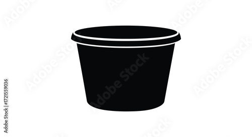 Simple black plastic container with a white rim isolated on white background