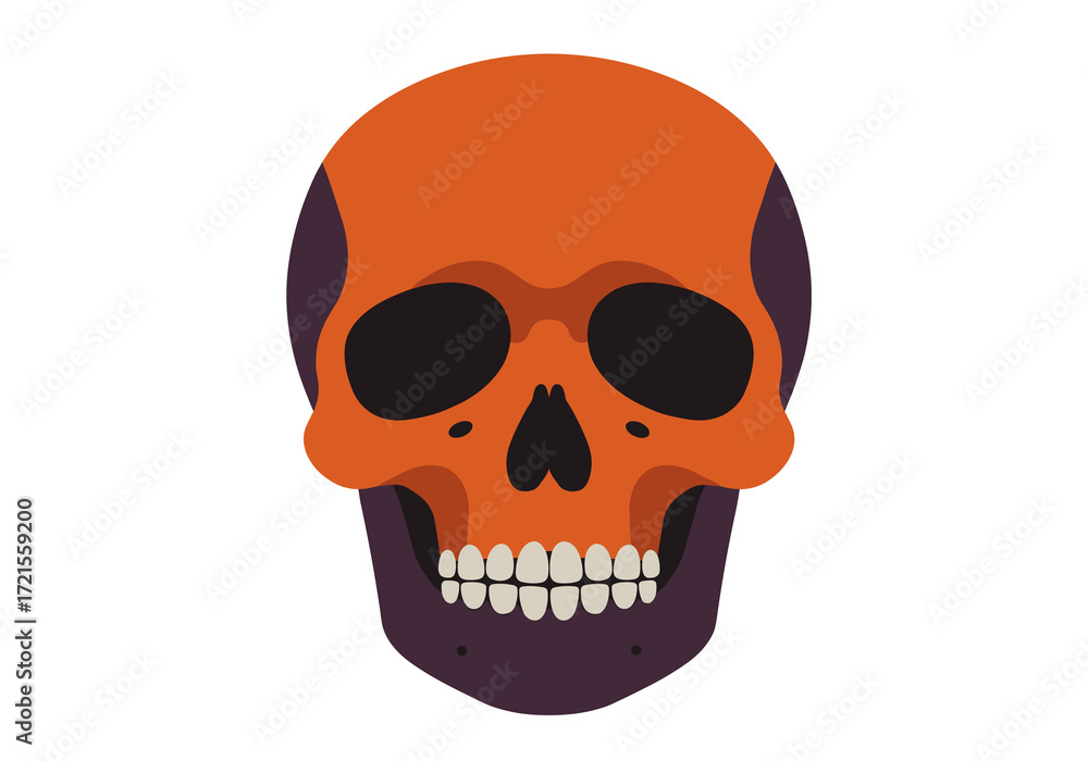 Fototapeta premium Flat vector skull in orange and purple colors for Halloween 
