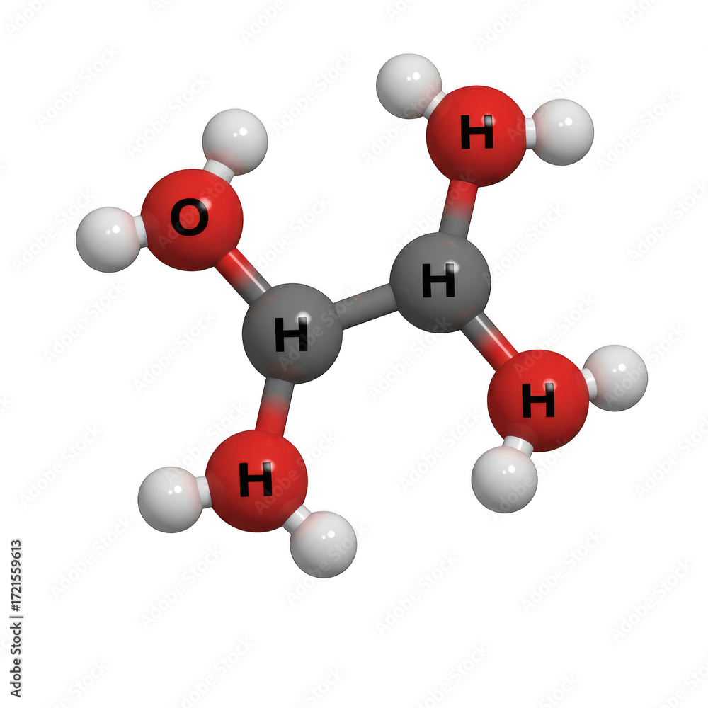 Obraz premium 3d molecular model of glycerol featuring carbon hydrogen and oxygen atoms and hydroxyl groups transparent background
