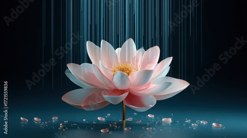 Lotus Flower and Falling Petals on Water
