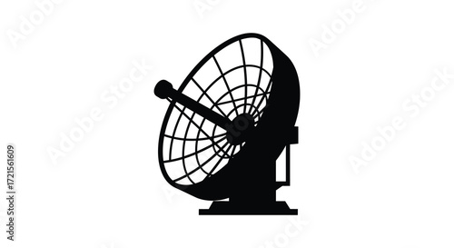 Simple black silhouette of a satellite dish against a white background
