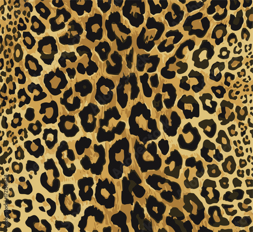 Leopard print. Vector seamless pattern. Animal skin background with black and brown spots on beige backdrop. Abstract exotic safari texture. Jaguar, leo, puma cheetah fur pattern. Repeat design