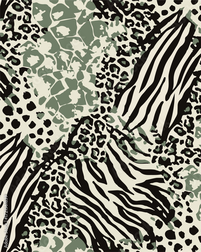 Leopard print. Vector seamless pattern. Animal skin background with black and brown spots on beige backdrop. Abstract exotic safari texture. Jaguar, leo, puma cheetah fur pattern. Repeat design