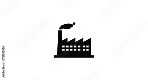 Simple black silhouette of an industrial factory with a smoking chimney