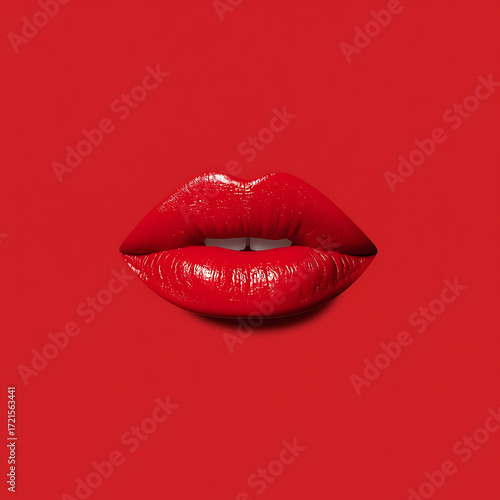 Red Lips On Red Background
