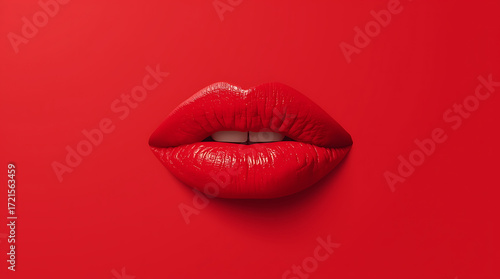 Red Lips On Red Background