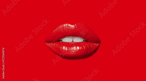 Red Lips On Red Background