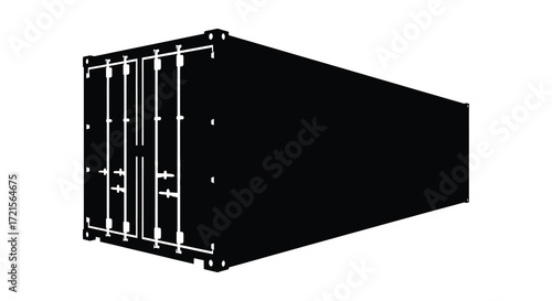 A stark white schematic illustration of a standard shipping container