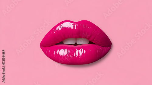 Pink Lips On Pink Background