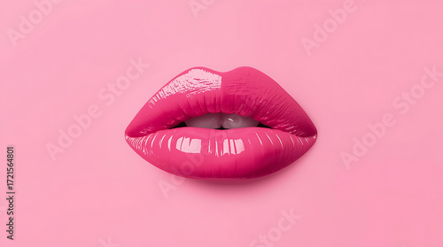 Pink Lips On Pink Background