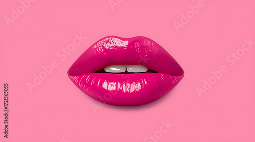 Pink Lips On Pink Background