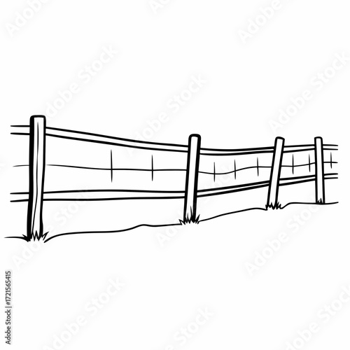 Simple continuous line drawing of a wooden fence in nature  