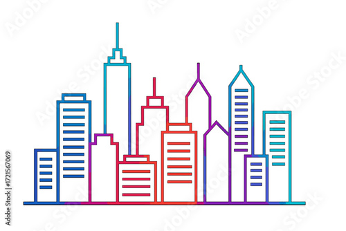 Silhouette of a neon cityscape; vibrant skyscrapers against a dark backdrop