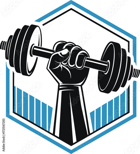 Vector art of strong fist holding a dumbbell, symbolizing fitness and strength