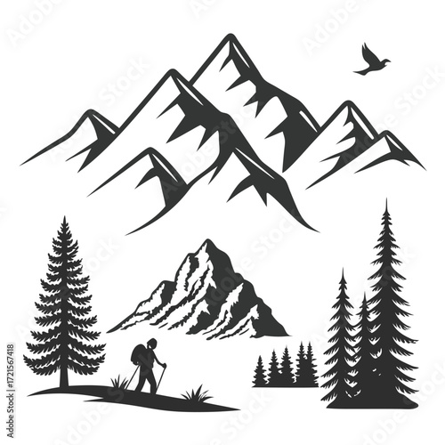 Mountain Silhouette Icons Vector Set – Minimal Nature & Adventure Elements