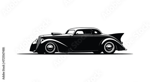 Classic black silhouette of a vintage hot rod car design