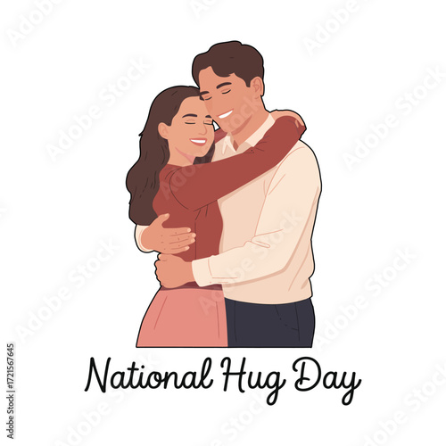 Couple hugging with National Hug Day text embrace love
