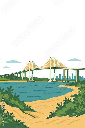 A picturesque view of the Newton Navarro Bridge crossing the Potengi River in Natal, Bazil