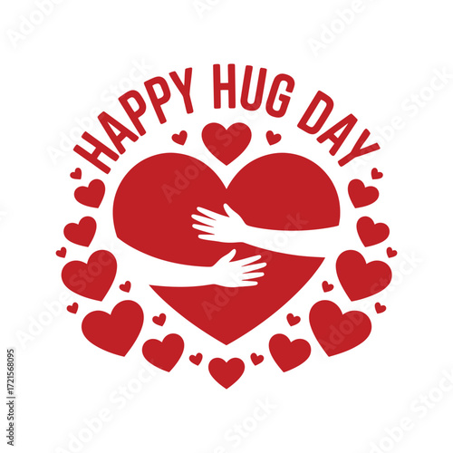 Red hearts and arms hugging large heart graphic love
