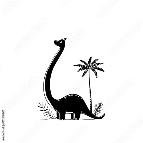 Brachiosaurus. Brachiosaurus simple black and white line art vector logo