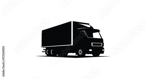 A simple black silhouette of a large delivery or cargo truck
