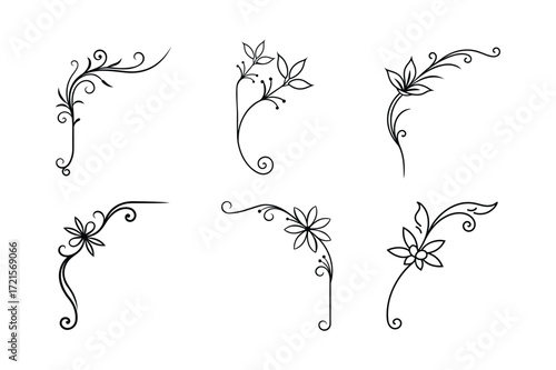 set of floral line corner vector