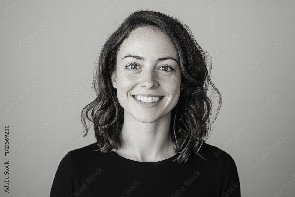Obraz premium Black and white portrait of smiling woman