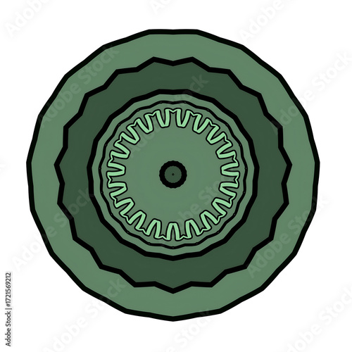 Verdant Mandala digital artwork features a symmetrical mandala design in varying shades of green.