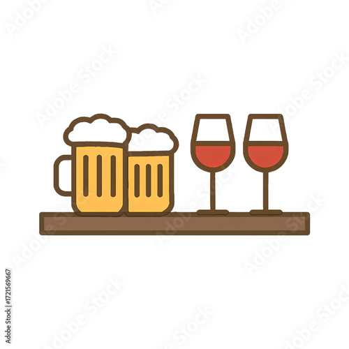 テーブル上のビールとワイン｜Beer and Wine on Table