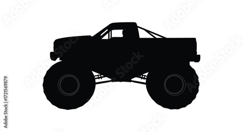 Silhouette of a powerful monster truck with oversized tires on white